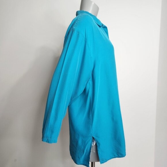 Vintage Expozay Blue Silk Button Down Shirt Size M - Picture 4 of 12
